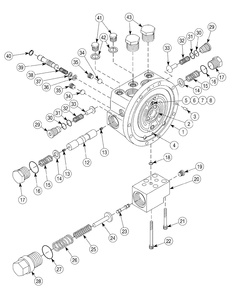 Схема запчастей Case 6030 - (05-04) - MOTOR, TRACK DRIVE MANIFOLD ASSY (11) - TRACKS/STEERING