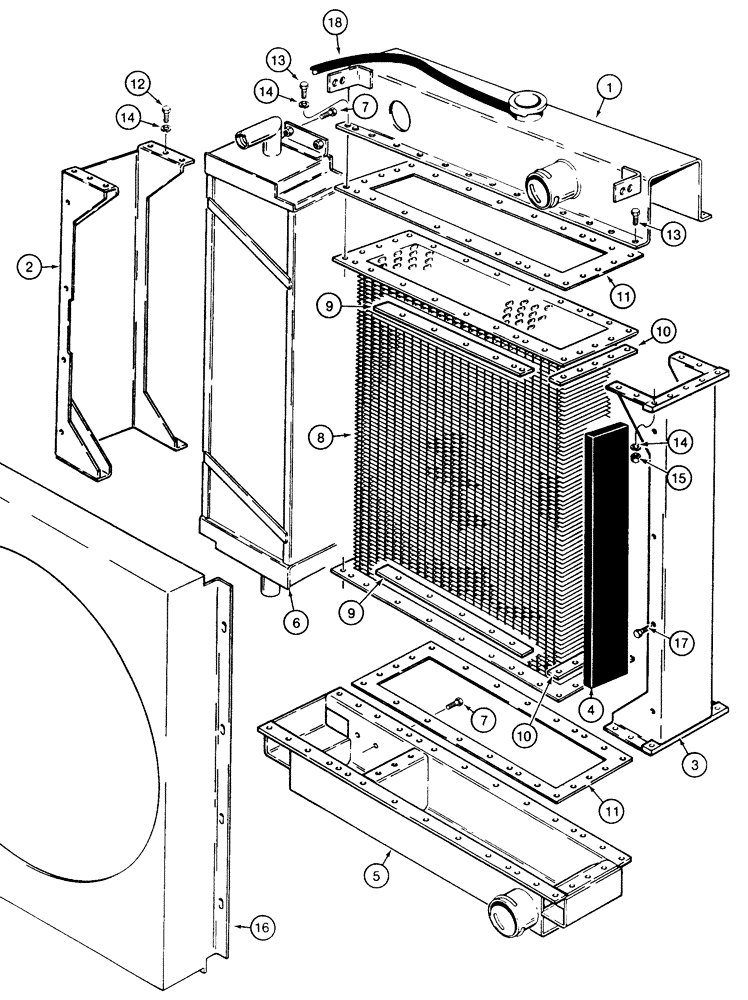 Схема запчастей Case 855E - (2-46) - RADIATOR ASSEMBLY, GENERAL THERMODYNAMICS (02) - ENGINE