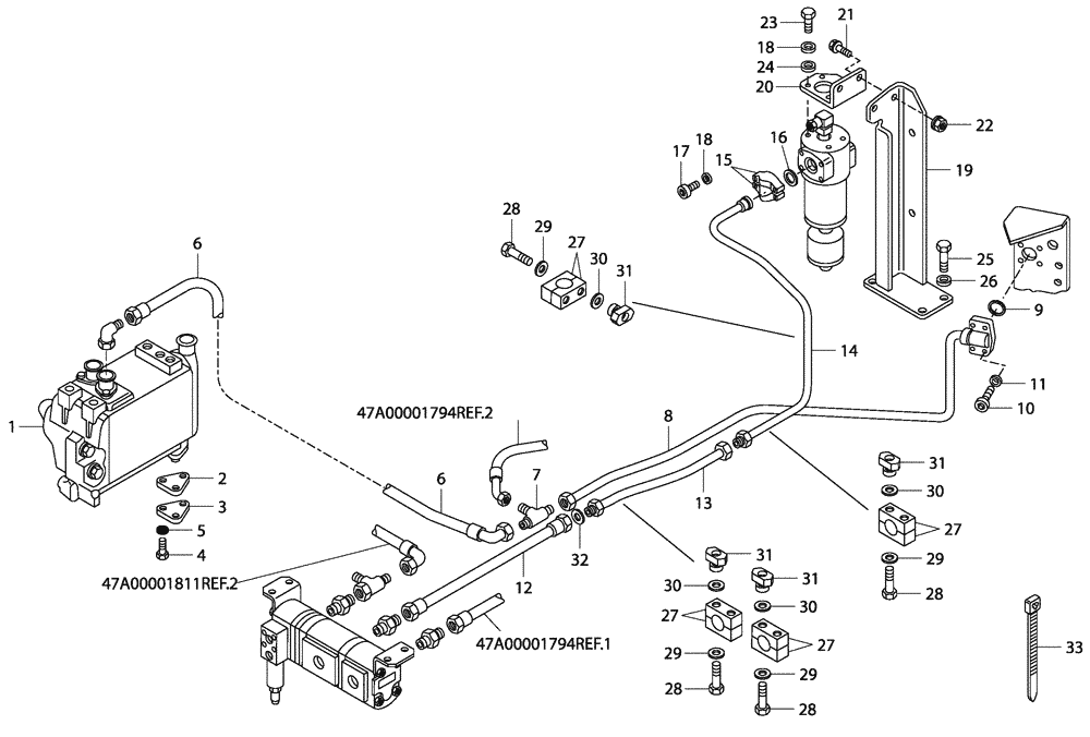 Схема запчастей Case 340 - (47A01001812[001]) - COOLING BRAKE SYSTEM (33) - BRAKES & CONTROLS