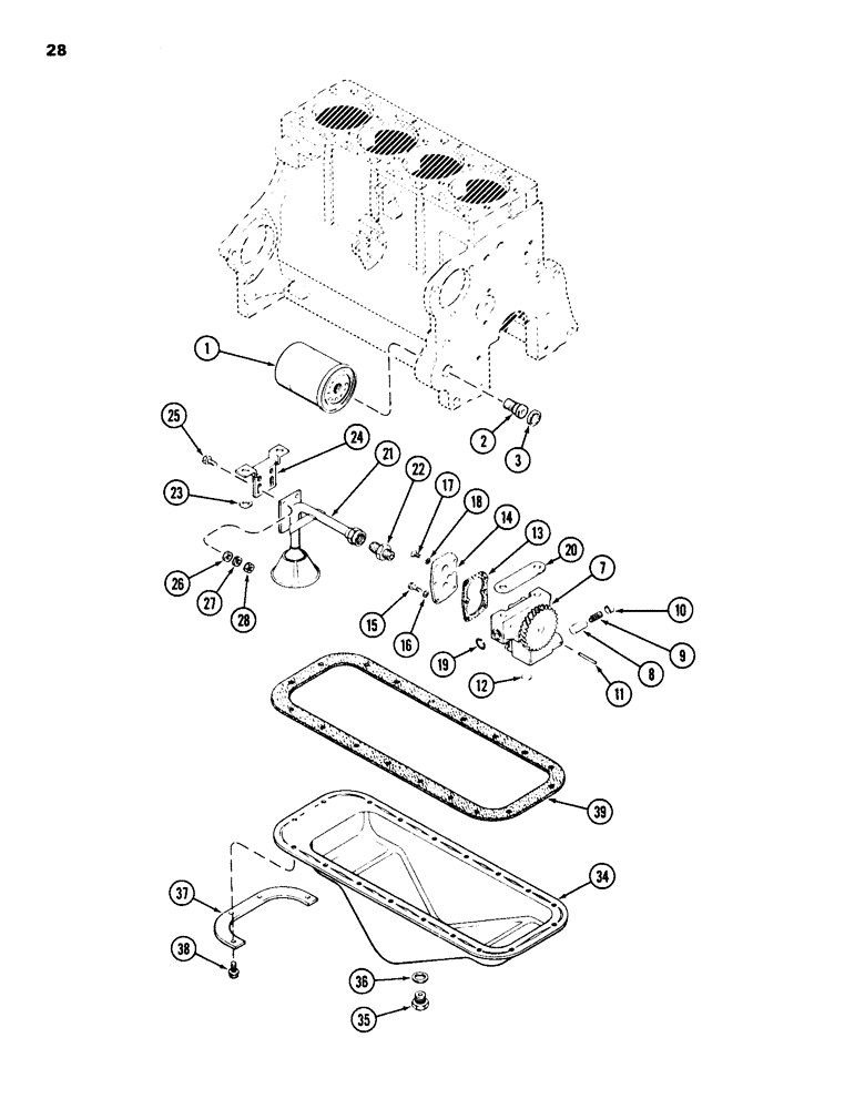 Схема запчастей Case 585D - (028) - OIL FILTER, 188 DIESEL ENGINE, OIL PUMP, OIL PAN (10) - ENGINE