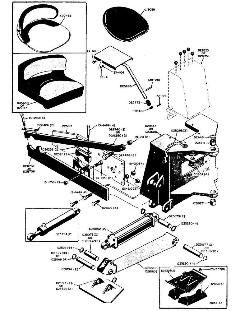 Схема запчастей Case 31 - (014) - MOUNTING PARTS, SEAT, & STABILIZERS (CRAWLER TRAC.) MOUNTING PARTS 