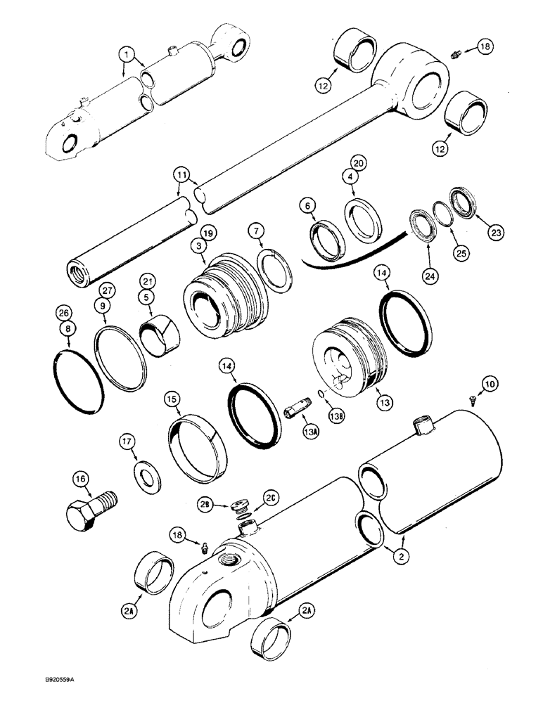 Схема запчастей Case 590 - (8-116) - 1980395C6 BACKHOE BOOM CYLINDER (08) - HYDRAULICS