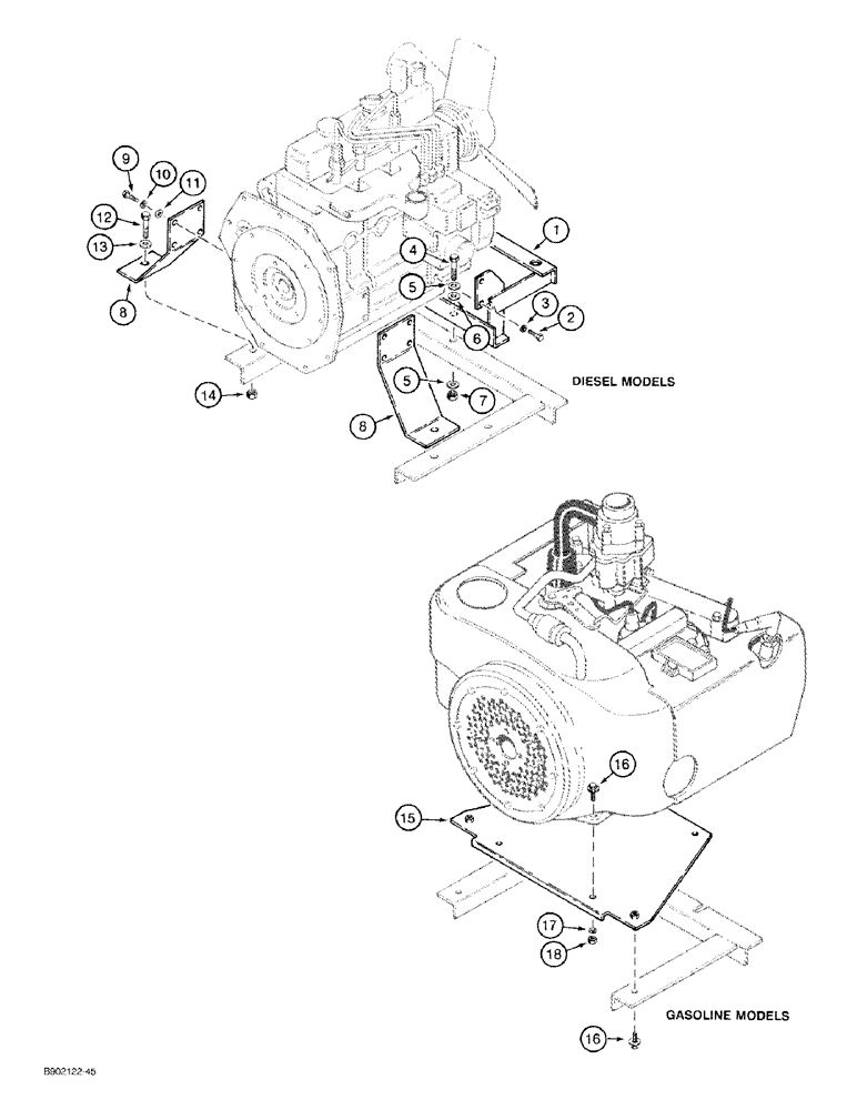 Схема запчастей Case 1818 - (2-08) - ENGINE MOUNTING (02) - ENGINE