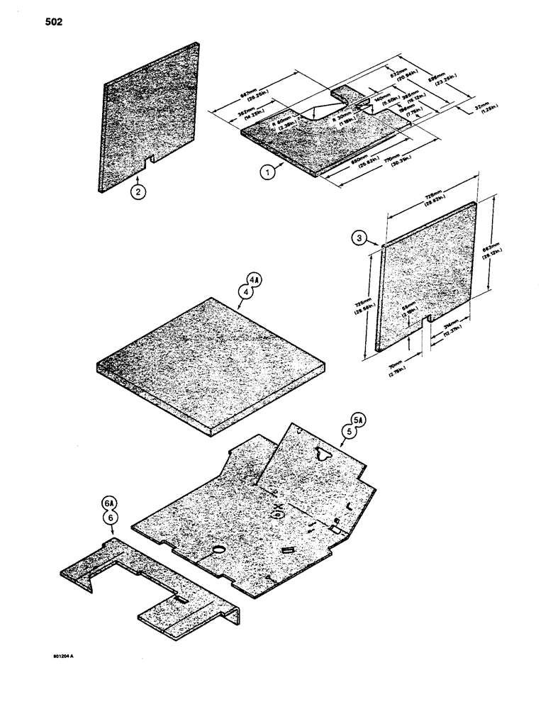 Схема запчастей Case 480D - (502) - NOISE REDUCTION PADS (90) - PLATFORM, CAB, BODYWORK AND DECALS