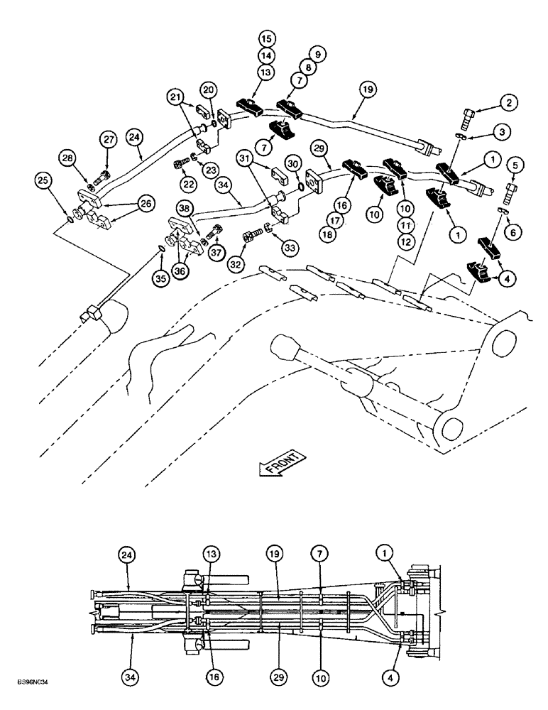 Схема запчастей Case 9060B - (8-060) - ARM CYLINDER SUPPLY LINES, PRIOR TO P.I.N. EAC0601060, ARM-OUT LINES (08) - HYDRAULICS