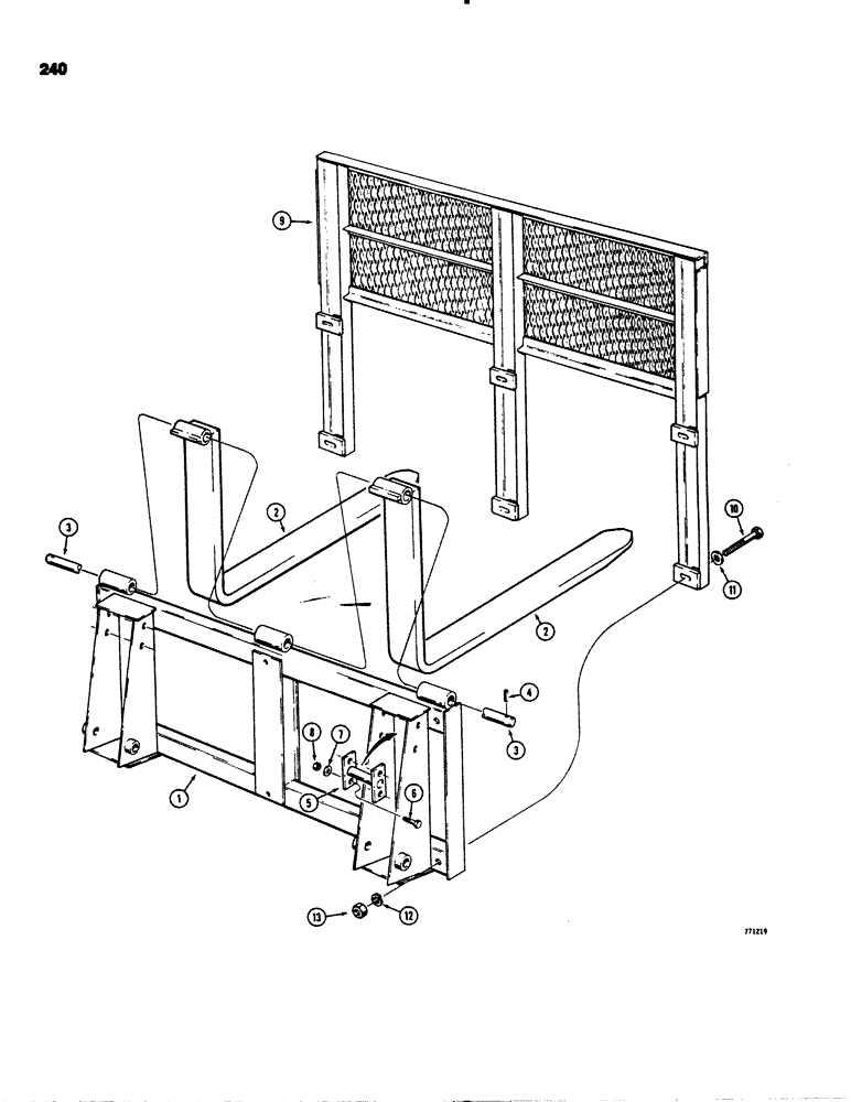 Схема запчастей Case 1845 - (240) - PALLET FORK AND BRICK GUARD, D18536 PALLET FORK - ID PLATE ON BACK OF FRAME (89) - TOOLS