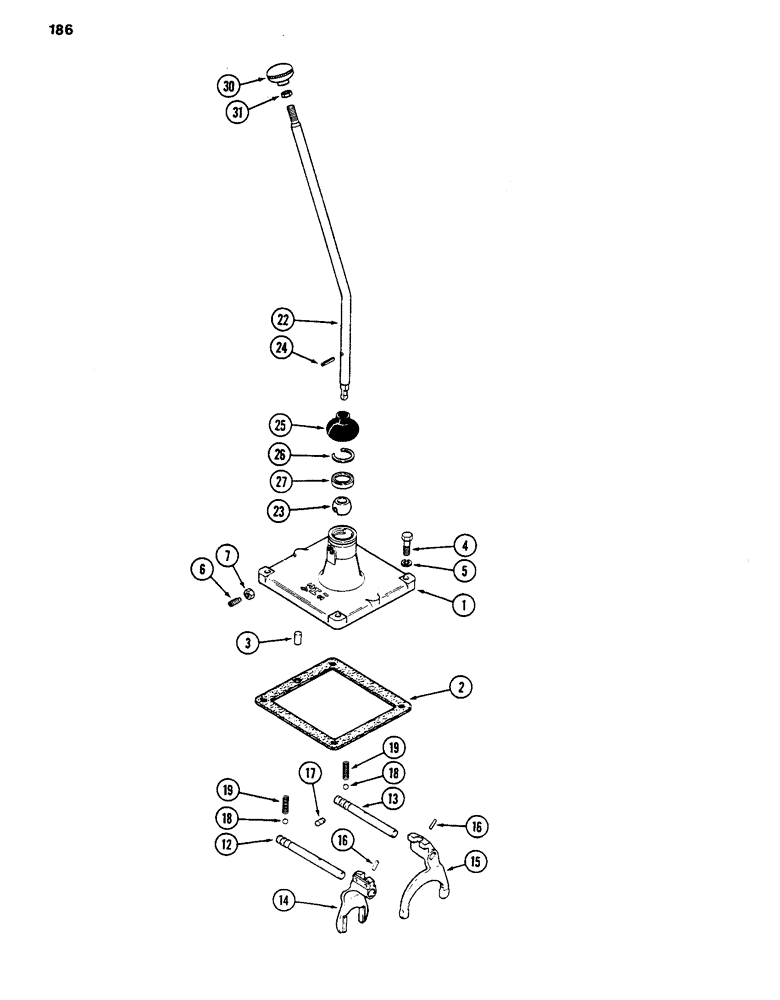 Схема запчастей Case 480D - (186) - SHIFTER MECHANISM, TRANSAXLE (27) - REAR AXLE SYSTEM
