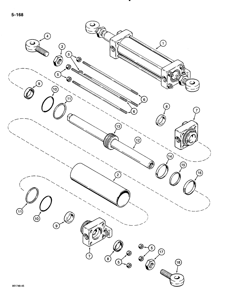 Схема запчастей Case 580K - (05-168) - STEERING CYLINDER, TWO WHEEL DRIVE FRONT AXLE (05) - STEERING