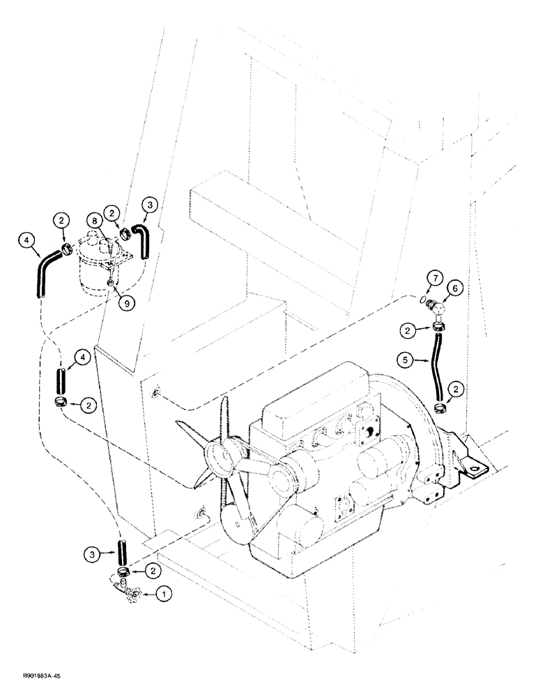 Схема запчастей Case 1825 - (3-02) - FUEL FILTER MOUNTING AND FUEL LINES TO ENGINE, DIESEL MODELS (03) - FUEL SYSTEM