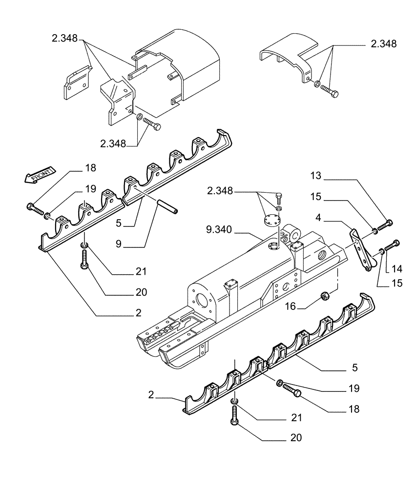 Схема запчастей Case 1850K LT - (9.355[01]) - TRACK ROLLER GUARD - OPTIONAL CODE 76078279 (19) - OPTIONS