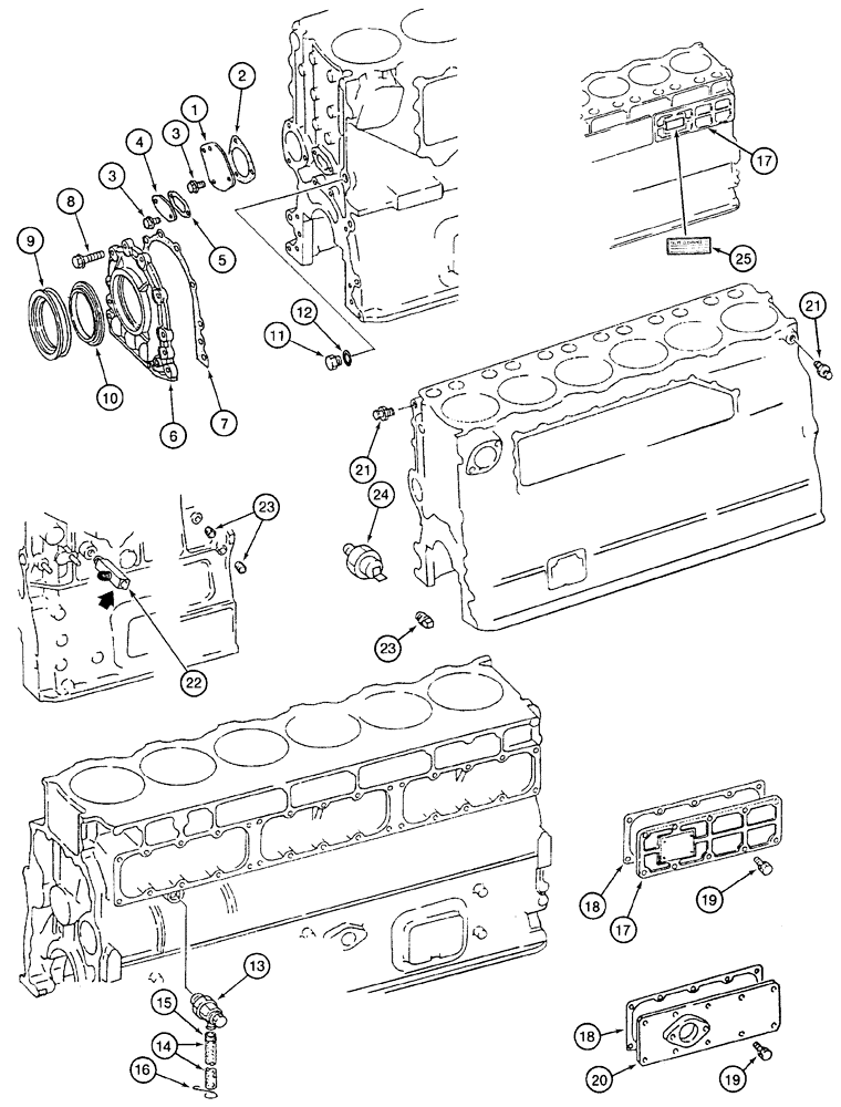 Схема запчастей Case 9050B - (2-50) - CYLINDER BLOCK ATTACHING PARTS AND ENGINE GASKET KIT, 6D22-T ENGINE (02) - ENGINE