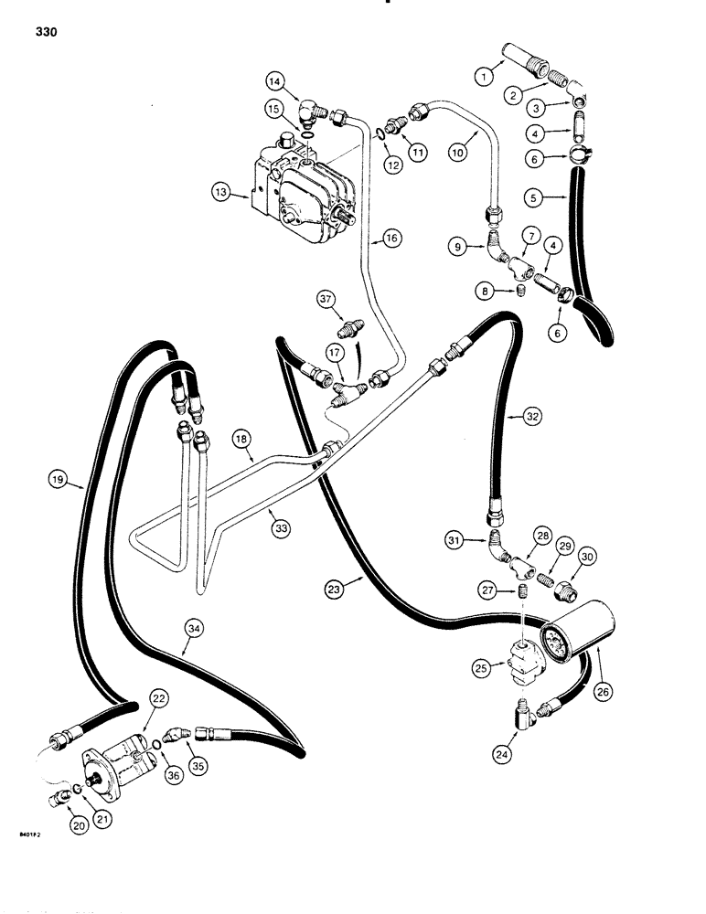 Схема запчастей Case SD100 - (330) - LINE LAYER HYDRAULIC SUCTION AND RETURN CIRCUIT, USED ON 30+4 SPECIAL SERIAL NUMBER 3751 TO 3761 (35) - HYDRAULIC SYSTEMS