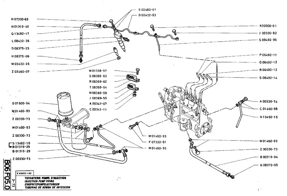 Схема запчастей Case TY45 - (B06 F05.0) - INJECTION PUMP PIPING (01) - ENGINE