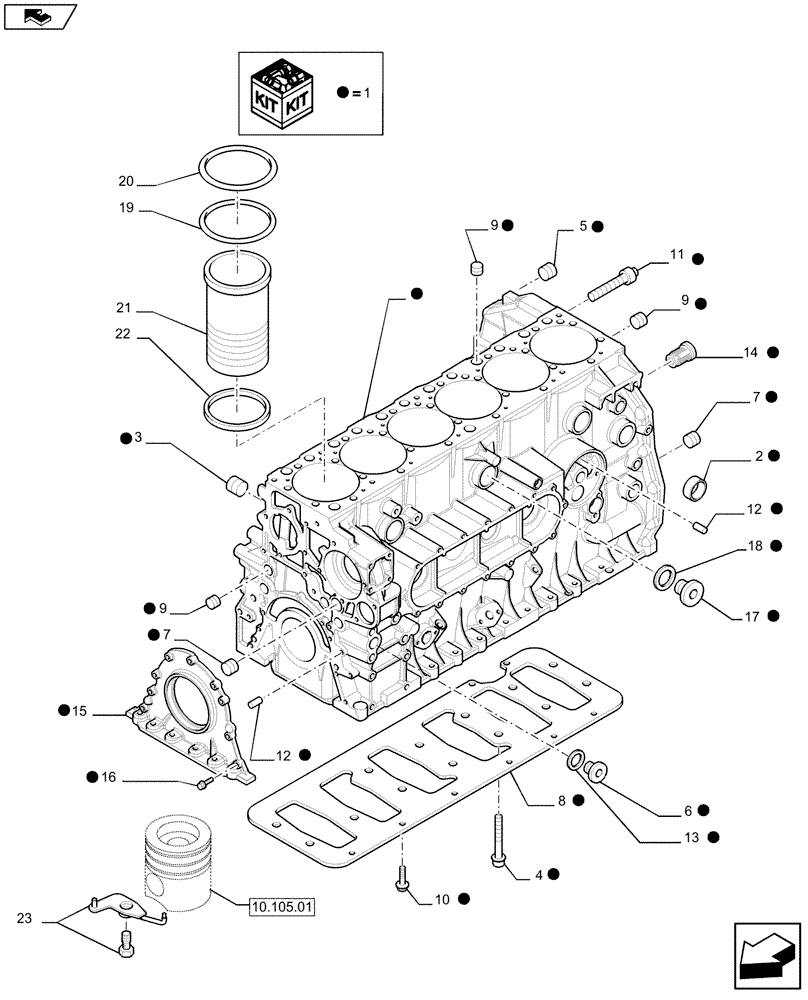 Схема запчастей Case F2CFE614A A013 - (10.001.02) - CYLINDER BLOCK & RELATED PARTS (5801363122 - 504311100 - 504248099) (01) - ENGINE