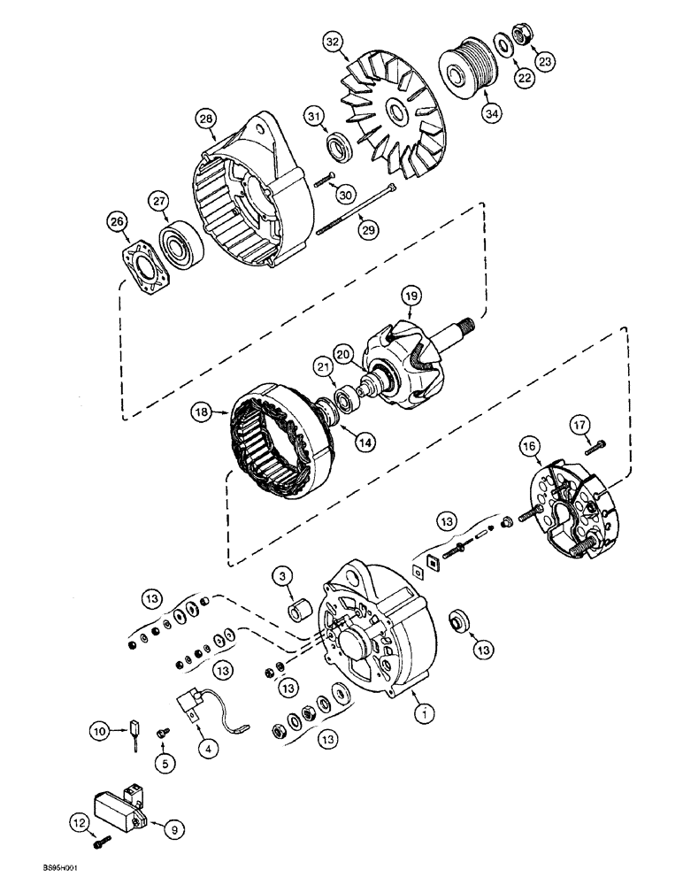 Схема запчастей Case 721B - (4-02) - ALTERNATOR ASSEMBLY, 65 AMPERE - 24 VOLT (04) - ELECTRICAL SYSTEMS