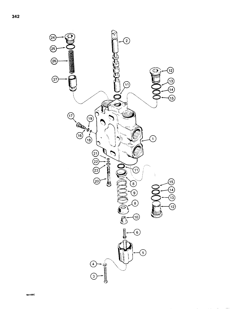 Схема запчастей Case 1150D - (342) - D87073 CONTROL VALVE SECTION, DOZER TILT/PITCH AND ANGLE SECTION (08) - HYDRAULICS