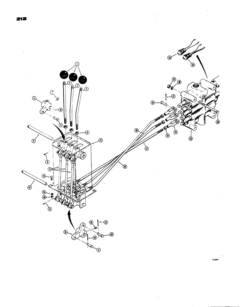 Схема запчастей Case W24B - (212) - LOADER CONTROL VALVE AND LEVER, (3 SPOOL) (08) - HYDRAULICS