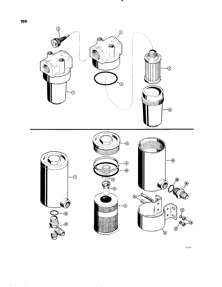 Схема запчастей Case 1150 - (100) - TRANSMISSION OIL FILTERS, D43639 TRANSMISSION OIL FILTER (SUCTION LINE) (03) - TRANSMISSION