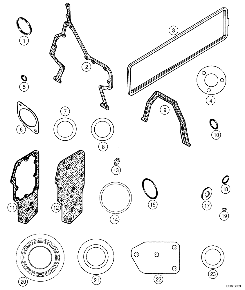 Схема запчастей Case CX240LR - (02-22) - GASKET KIT, CYLINDER BLOCK (02) - ENGINE