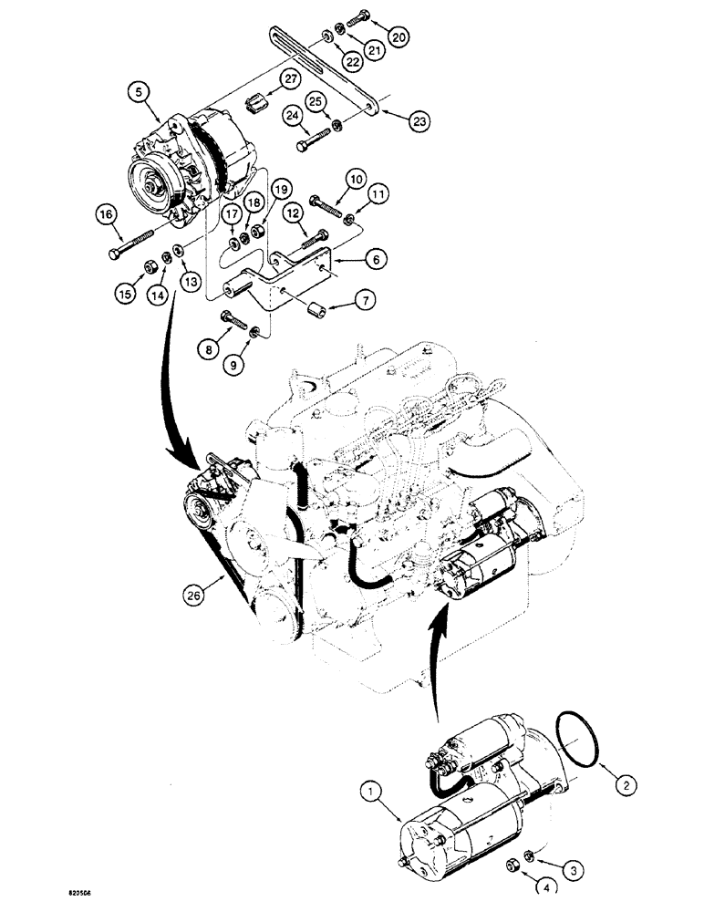 Схема запчастей Case W4 - (046) - STARTER AND ALTERNATOR MOUNTING, 2.1 LITRE ENGINE USED ON TRACTOR SN 1205397, 1205402 AND AFTER (04) - ELECTRICAL SYSTEMS