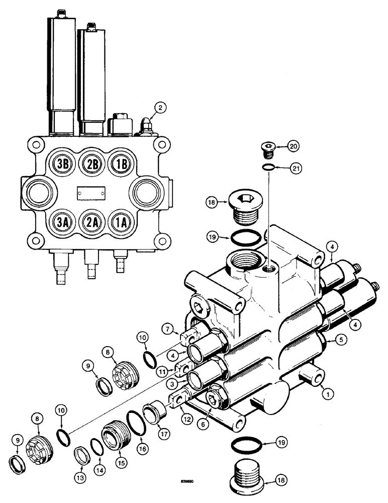 Схема запчастей Case W14 - (502) - L104137 AND L70430 LOADER CONTROL VALVES, (3 SPOOL PARKER) (08) - HYDRAULICS