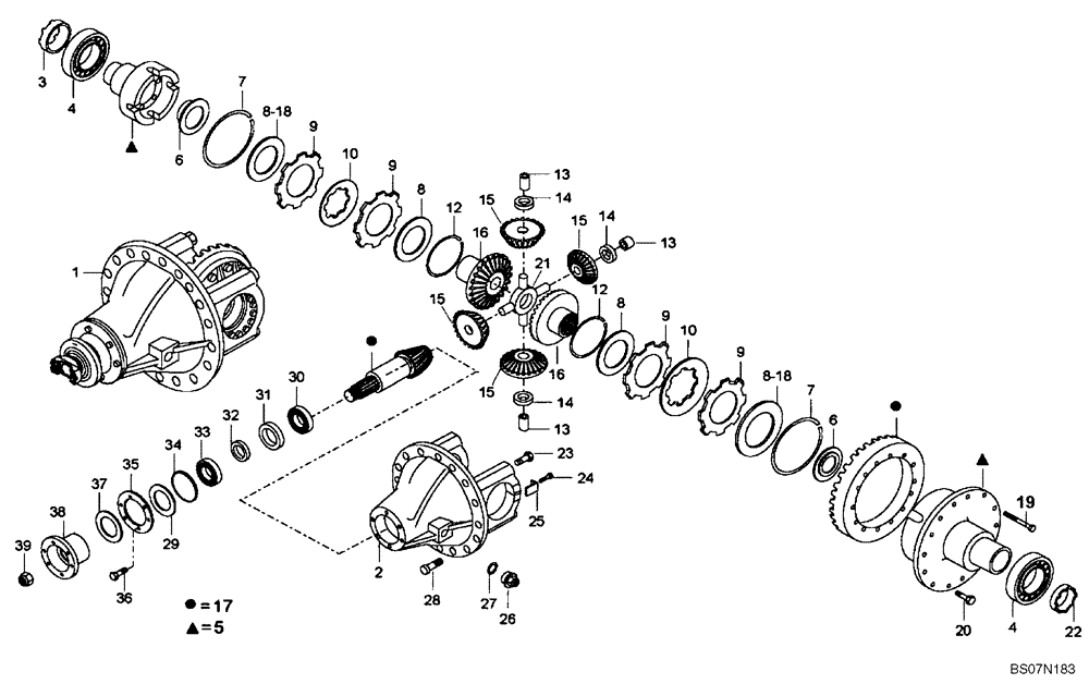 Схема запчастей Case 330B - (33A00000770[001]) - DIFFERENTIAL, REAR AXLE (8998340704) (11) - AXLES/WHEELS