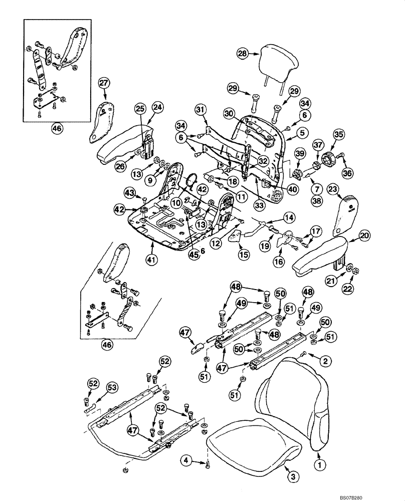 Схема запчастей Case 885B - (09-58[00]) - SEAT ASSY - UPPER SEAT ASSY (09) - CHASSIS/ATTACHMENTS