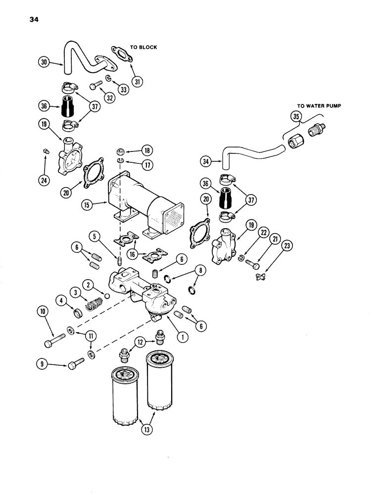 Схема запчастей Case 1280 - (034) - OIL FILTER AND HEAT EXCHANGER, 504BDT DIESEL ENGINE (01) - ENGINE