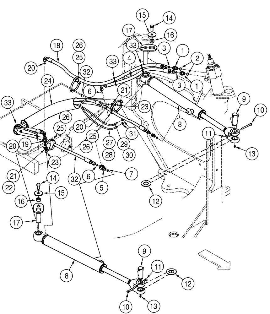 Схема запчастей Case 521D - (05-05) - HYDRAULICS - STEERING CONTROL VALVE TO CYLINDERS (05) - STEERING