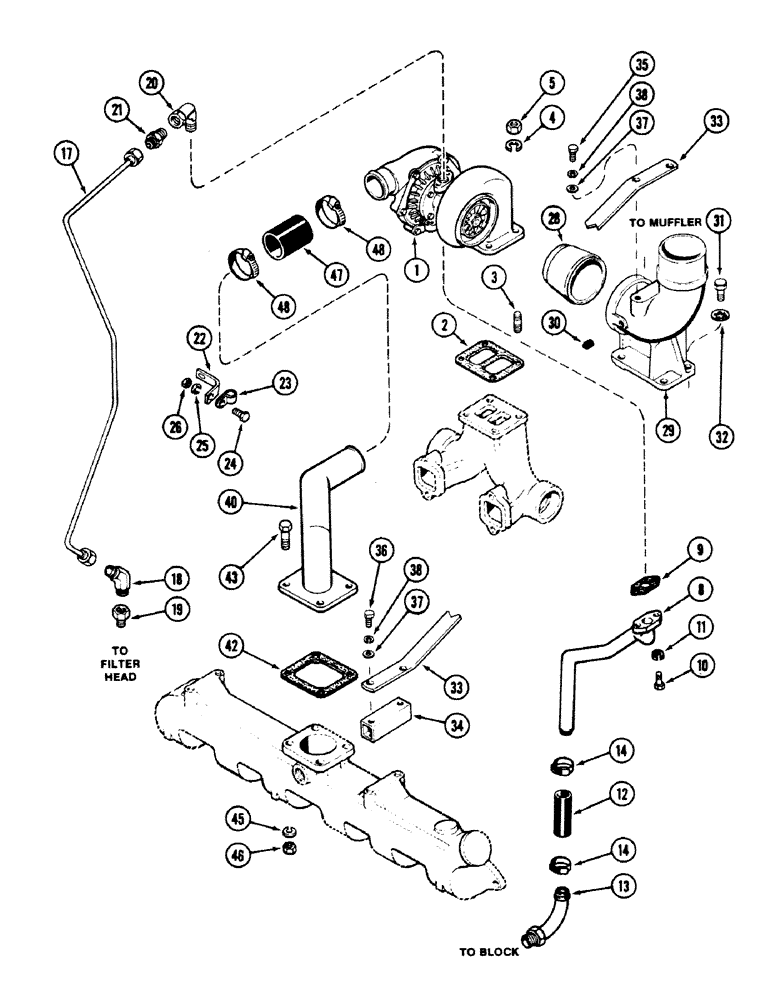 Схема запчастей Case 50 - (2-36) - TURBOCHARGER SYSTEM, 504BDT ENGINE (02) - ENGINE