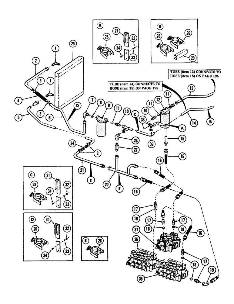 Схема запчастей Case 880B - (206) - MAIN VALVE TO RESERVOR AND COOLER TUBING (07) - HYDRAULIC SYSTEM