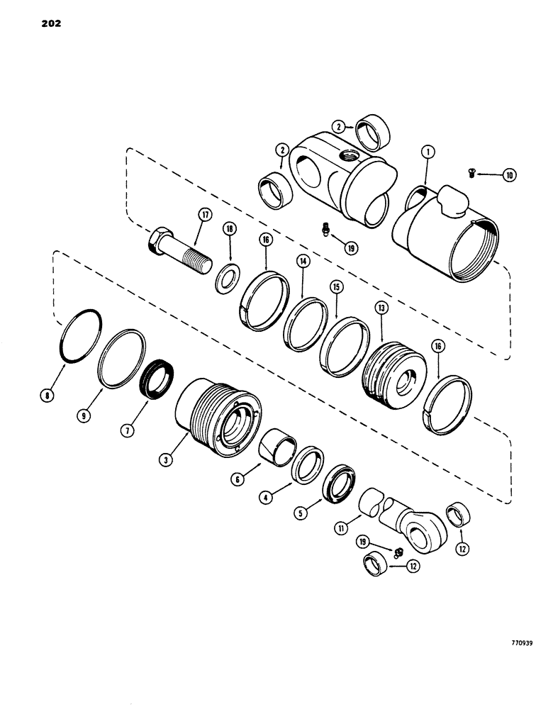 Схема запчастей Case 450 - (202) - G101232 ANGLE CYLINDER - ANGLE TILT DOZER, TUBE IS STAMPED WITH CYLINDER PART NUMBER (07) - HYDRAULIC SYSTEM