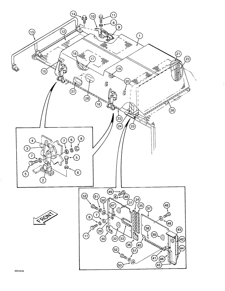 Схема запчастей Case 9030 - (9-14) - UPPER STRUCTURE, HOOD AND INSULATION PADS (09) - CHASSIS