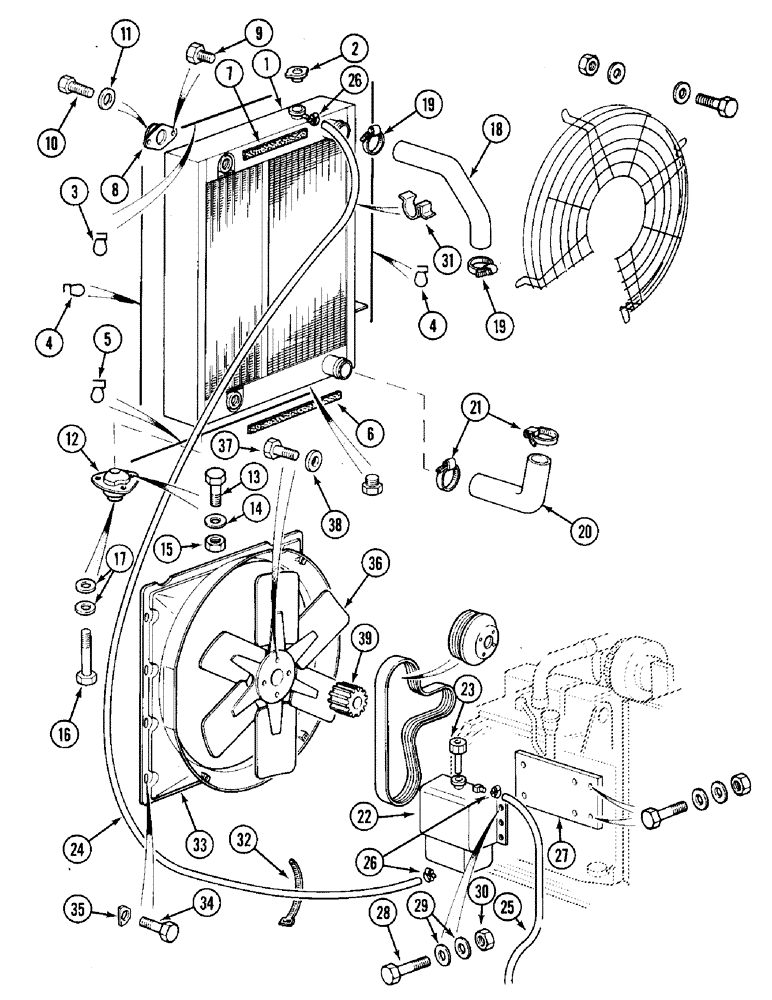 Схема запчастей Case 688 - (2-16) - RADIATOR, OIL COOLER, HOSES AND COOLANT RECOVERY, P.I.N. FROM XXXXX AND AFTER (02) - ENGINE