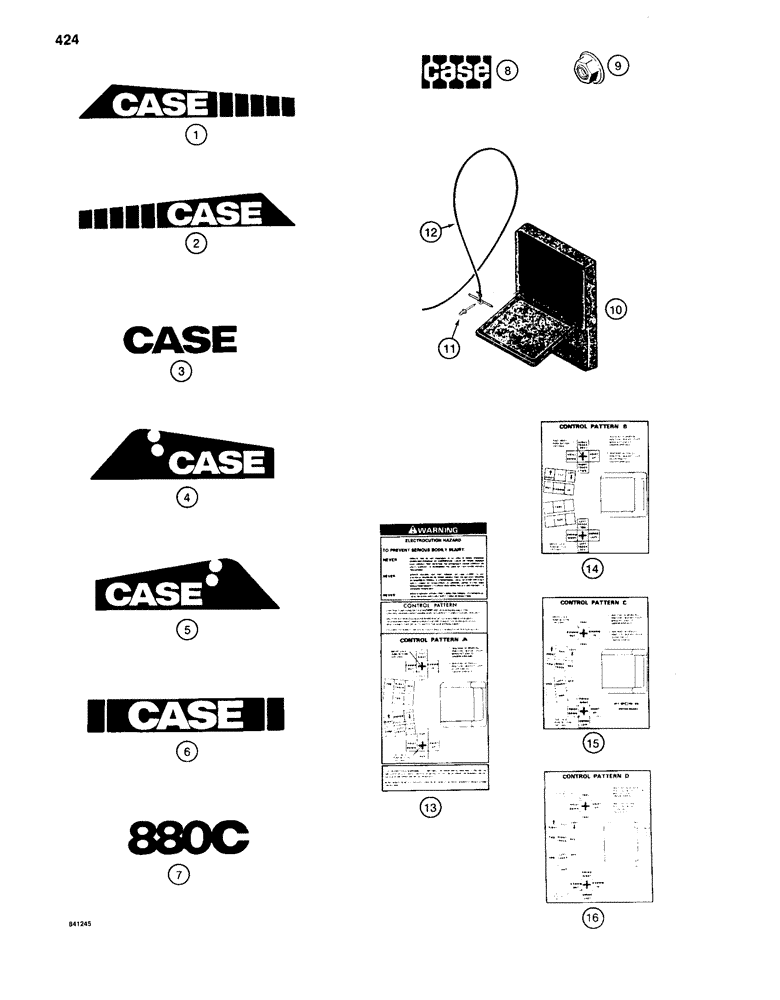 Схема запчастей Case 880C - (424) - DECALS, CONTROL PATTERN DECALS, USED ON TRACTOR PIN (05) - UPPERSTRUCTURE CHASSIS