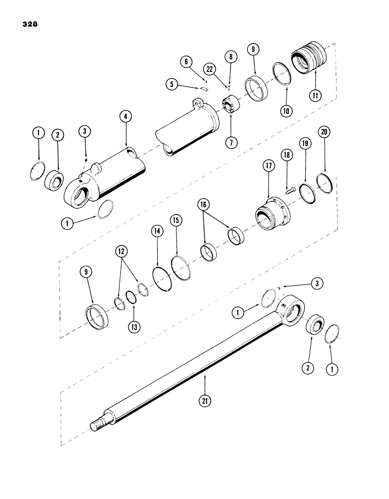 Схема запчастей Case 980B - (328) - CROWD CYLINDER, (6.50" ID 47.50" STROKE), (USED ON UNITS PRIOR TO PIN 6203914) (07) - HYDRAULIC SYSTEM