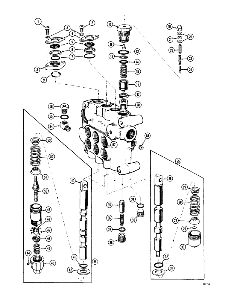 Схема запчастей Case W9B - (224) - A19984 LOADER CONTROL VALVE, THREE SPOOL (08) - HYDRAULICS