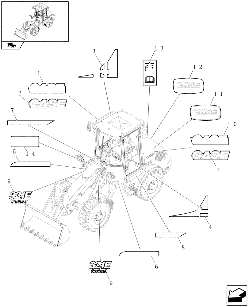 Схема запчастей Case 321E - (621/06[02]) - DECAL KIT DESIGN (08) - SHEET METAL/DECALS