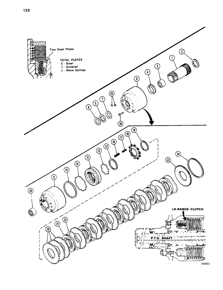 Схема запчастей Case 1450 - (138) - TRANSMISSION SUN GEAR AND LOW RANGE CLUTCH (06) - POWER TRAIN