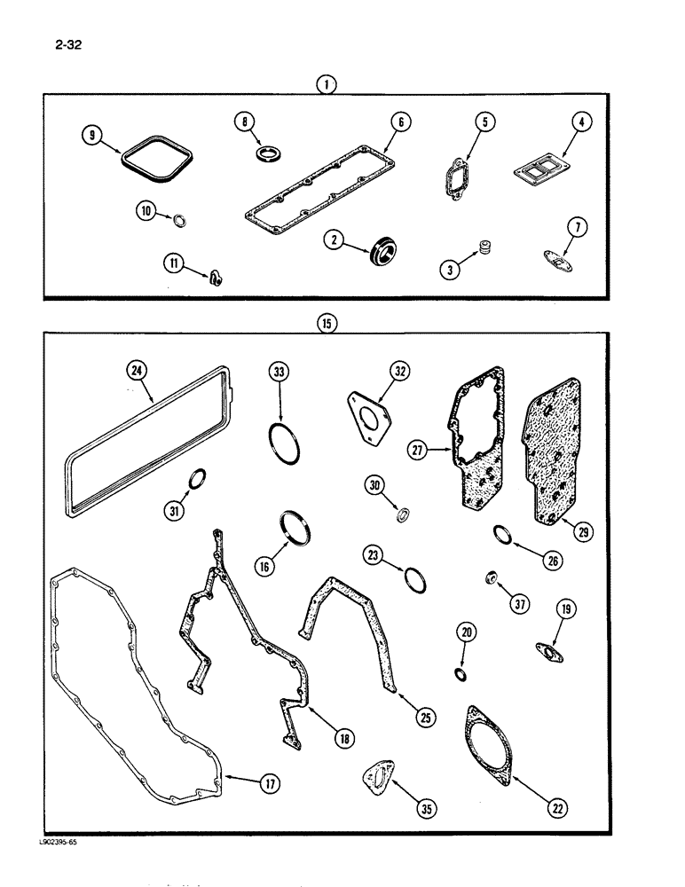 Схема запчастей Case 650 - (2-32) - ENGINE GASKET KITS, 4T-390 ENGINE, VALVE GRIND (02) - ENGINE