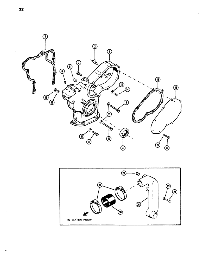 Схема запчастей Case 450 - (032) - TIMING GEAR COVER, 207 DIESEL ENGINE (01) - ENGINE