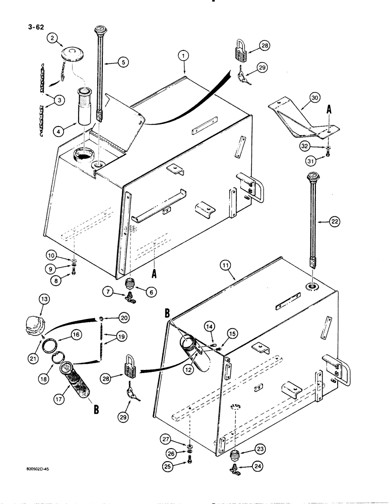 Схема запчастей Case 1455B - (3-62) - FUEL TANK, TOP FILL FUEL TANK, IF USED (03) - FUEL SYSTEM