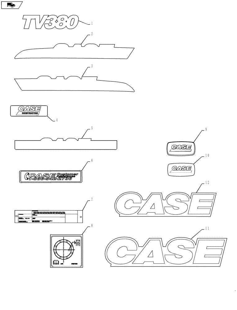 Схема запчастей Case TV380 - (90.108.AB) - DECALS (TV380) (90) - PLATFORM, CAB, BODYWORK AND DECALS