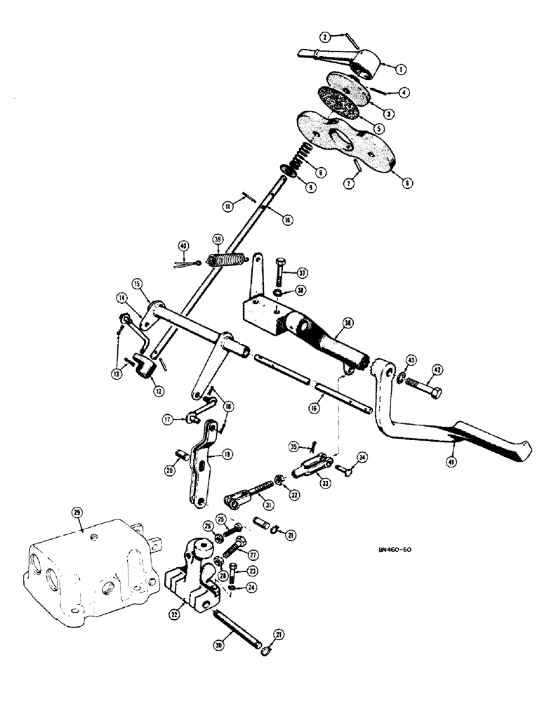 Схема запчастей Case 420BD - (070) - TORQUE CONVERTER CONTROL VALVE LINKAGE 