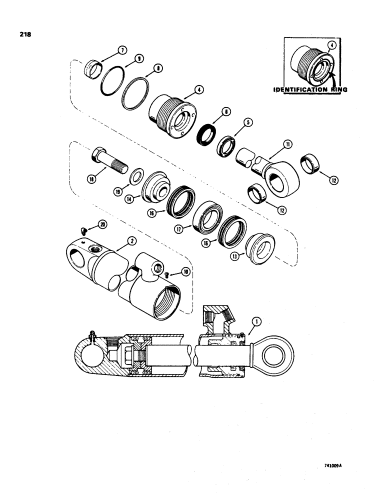 Схема запчастей Case 35 - (218) - G33558 LOADER HYDRA-LEVELING CYLINDER, WITH TWO PIECE PISTON 