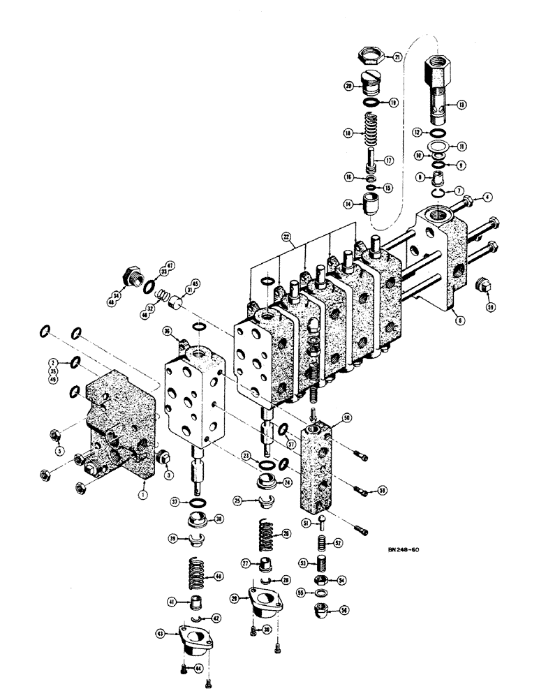 Схема запчастей Case 420B - (216) - D24433 HYDRAULIC CONTROL VALVE, (USED ON MODELS WITH HIGH PRESSURE CARRY OVER LINE) 