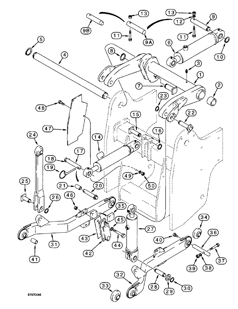 Схема запчастей Case 570LXT - (9-068) - THREE-POINT HITCH FRAME, DRAFT ARMS,, LINKAGE, AND CYLINDER MOUNTING 570LXT MODEL (09) - CHASSIS/ATTACHMENTS