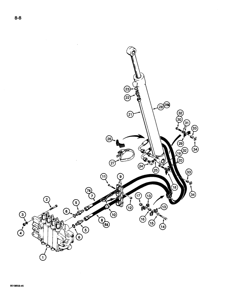 Схема запчастей Case 26D - (8-08) - DIPPER CYLINDER HYDRAULIC CIRCUIT, 12 FOOT AND 14 FOOT BACKHOE MODELS 