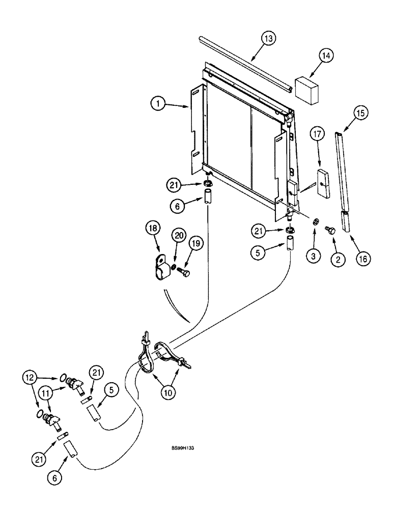 Схема запчастей Case 580L - (6-026) - TRANSMISSION COOLING SYSTEM, MODELS W/ AIR CONDITIONING (W/ CUT HOSES AT COOLER) (06) - POWER TRAIN