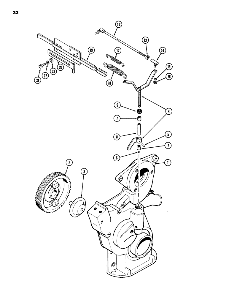 Схема запчастей Case 1835 - (032) - GOVERNOR AND LINKAGE, 148B SPARK IGNITION ENGINE (02) - ENGINE